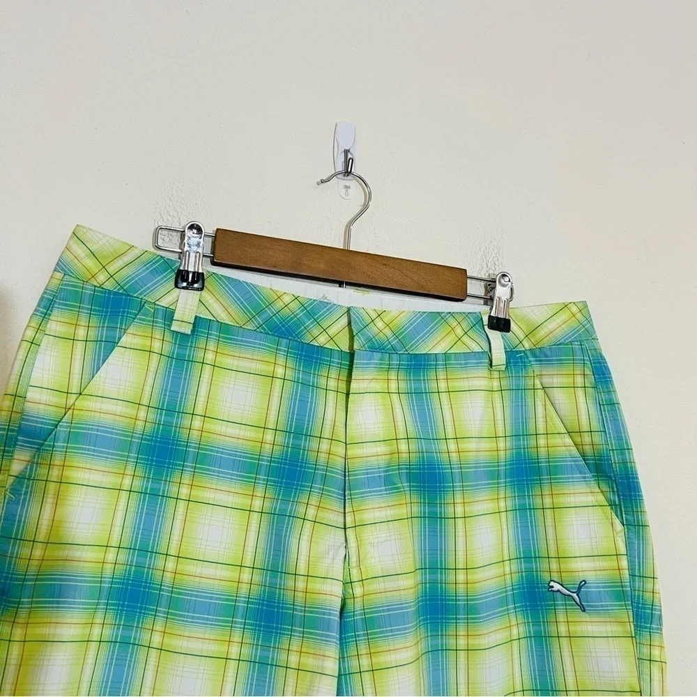 Puma Sport life Style Plaid Golf Shorts Men Size 36 Color Green/Blue Pockets